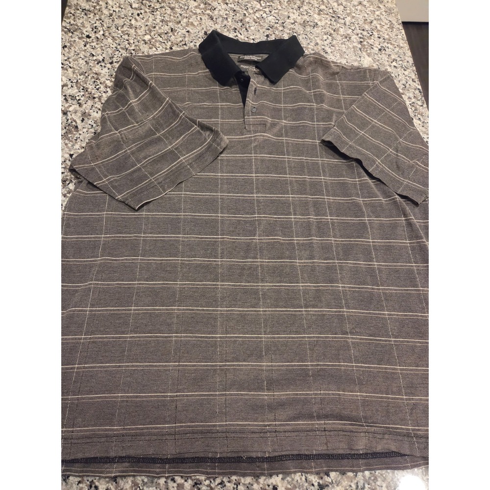Pronto Uomo Sport Mens XL Brown Plaid Mercerized Cotton Polo Shirt Short Sleeve